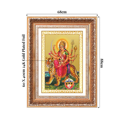 Durga Sherawali Mata with Pind | Divine Wall Mount Photo Frame in 24K Gold Plated Foil
