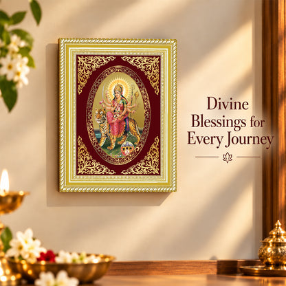 24K Gold-Plated Durga Sherawali Mata with Pindi Frame | Premium Gift Box | 26x20 CM