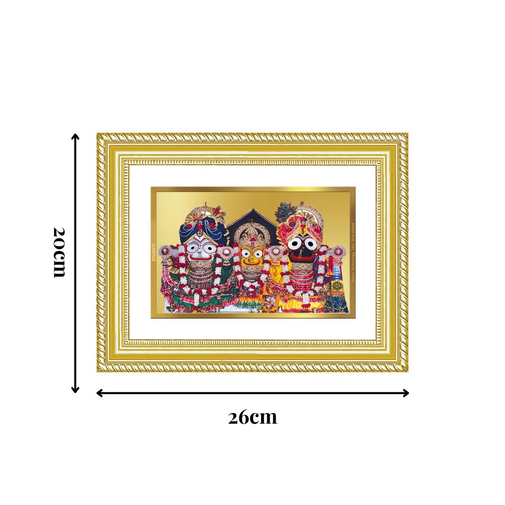 Diviniti 24K Gold Plated Jagannath Subhadra Balabhadra (Classic) Divine Wall Frame for Home Mandir & Office Decor | Luxury Spiritual Gift