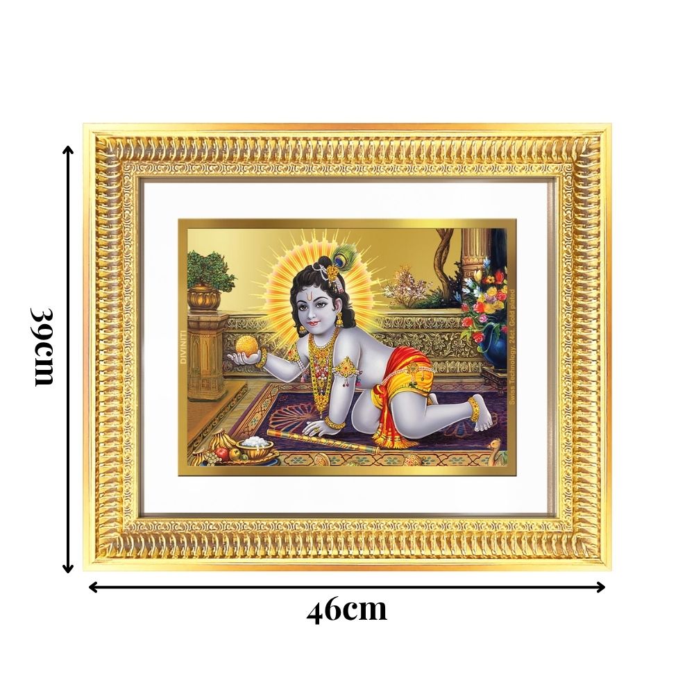 Diviniti 24K Gold Plated Laddu Gopal (Classic) Divine Wall Frame for Home Mandir & Office Decor | Luxury Spiritual Gift