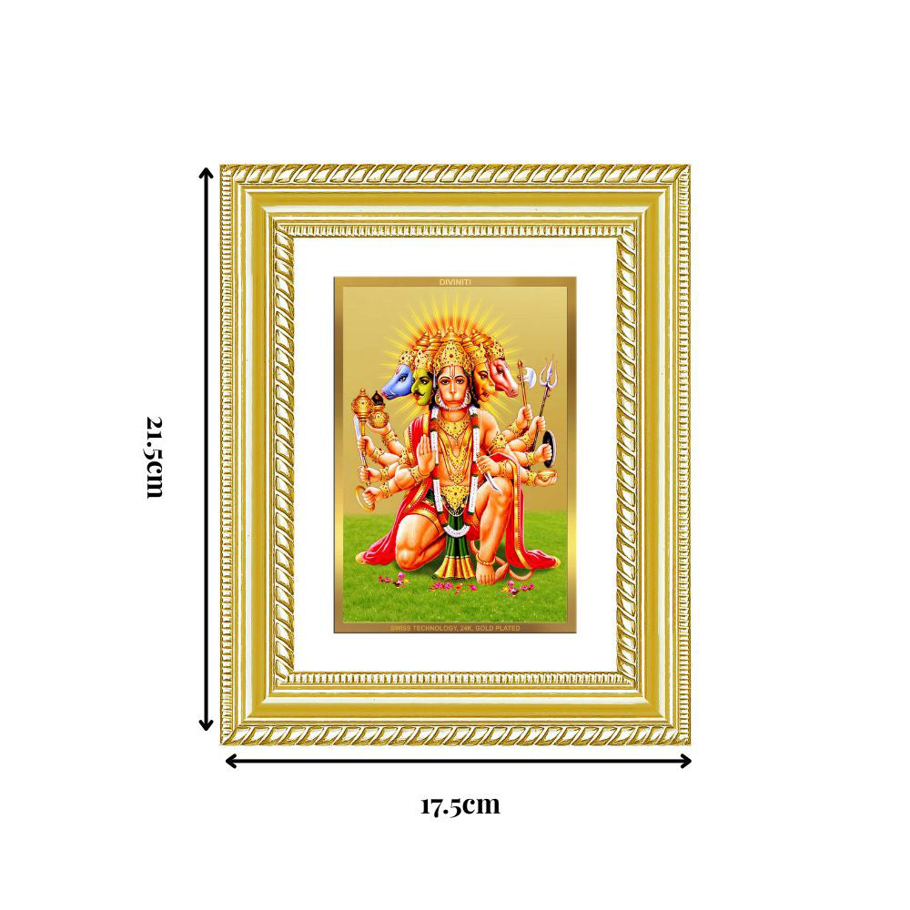 Diviniti 24K Gold Plated Panchmukhi Hanuman (Classic) Divine Wall and Table Top Frame for Home Mandir & Office Decor | Luxury Spiritual Gift