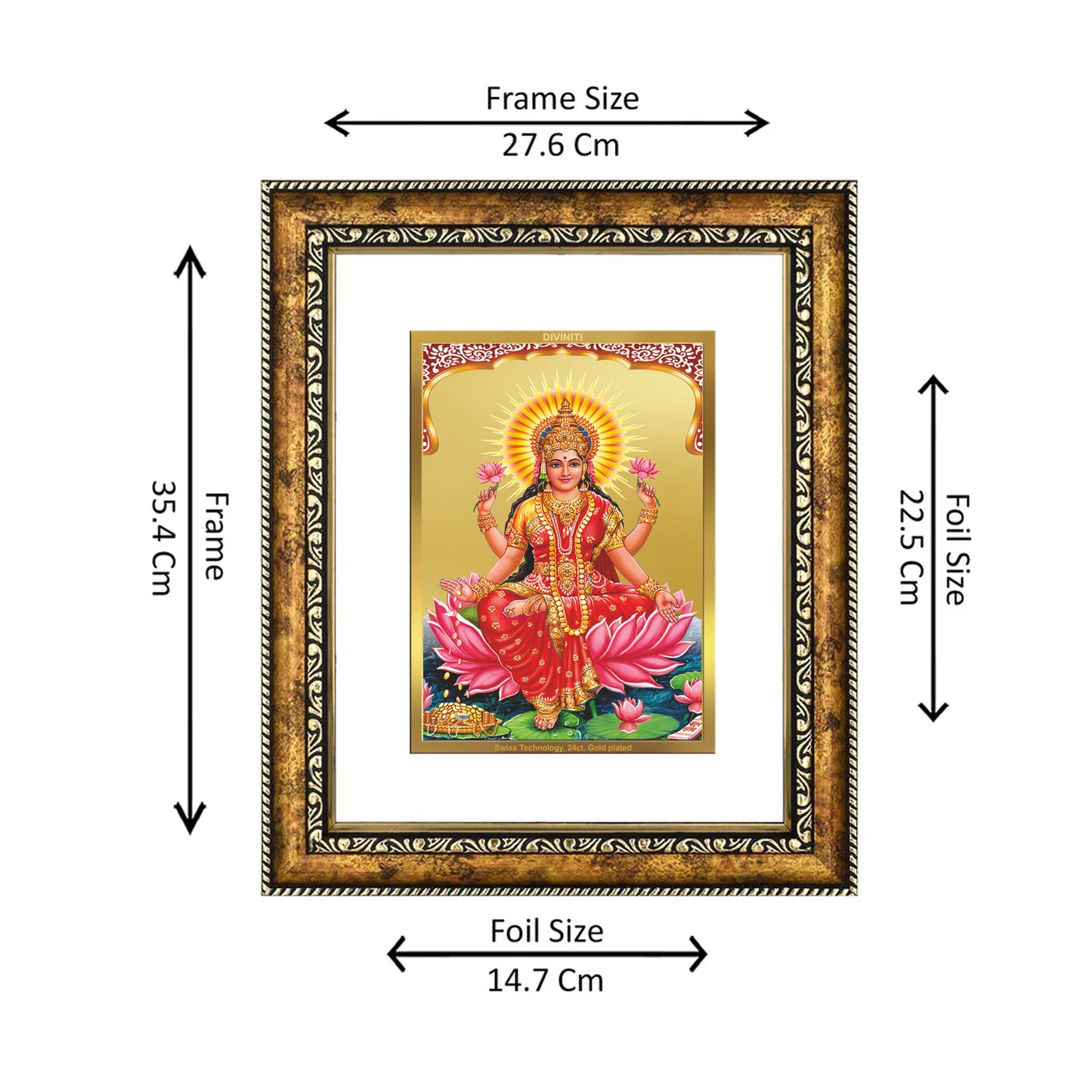 DIVINITI 24K Gold Plated Lakshmi Wall Photo Frame for Home Decor, Wall Hanging, Table Top, Puja Room & Gift DG113S3 (27.6X35.4 CM)