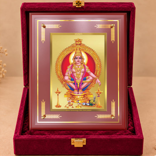 24K Gold-Plated Lord Ayyappan MDF Frame | Premium Gift Box | 27x35 CM