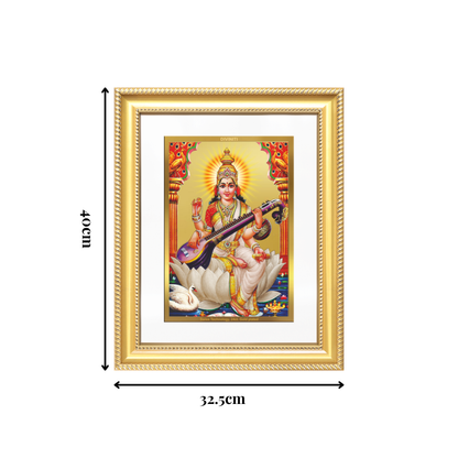 Diviniti 24K Gold Plated Saraswati Mata (Classic) Divine Wall Frame for Home Mandir & Office Decor | Luxury Spiritual Gift