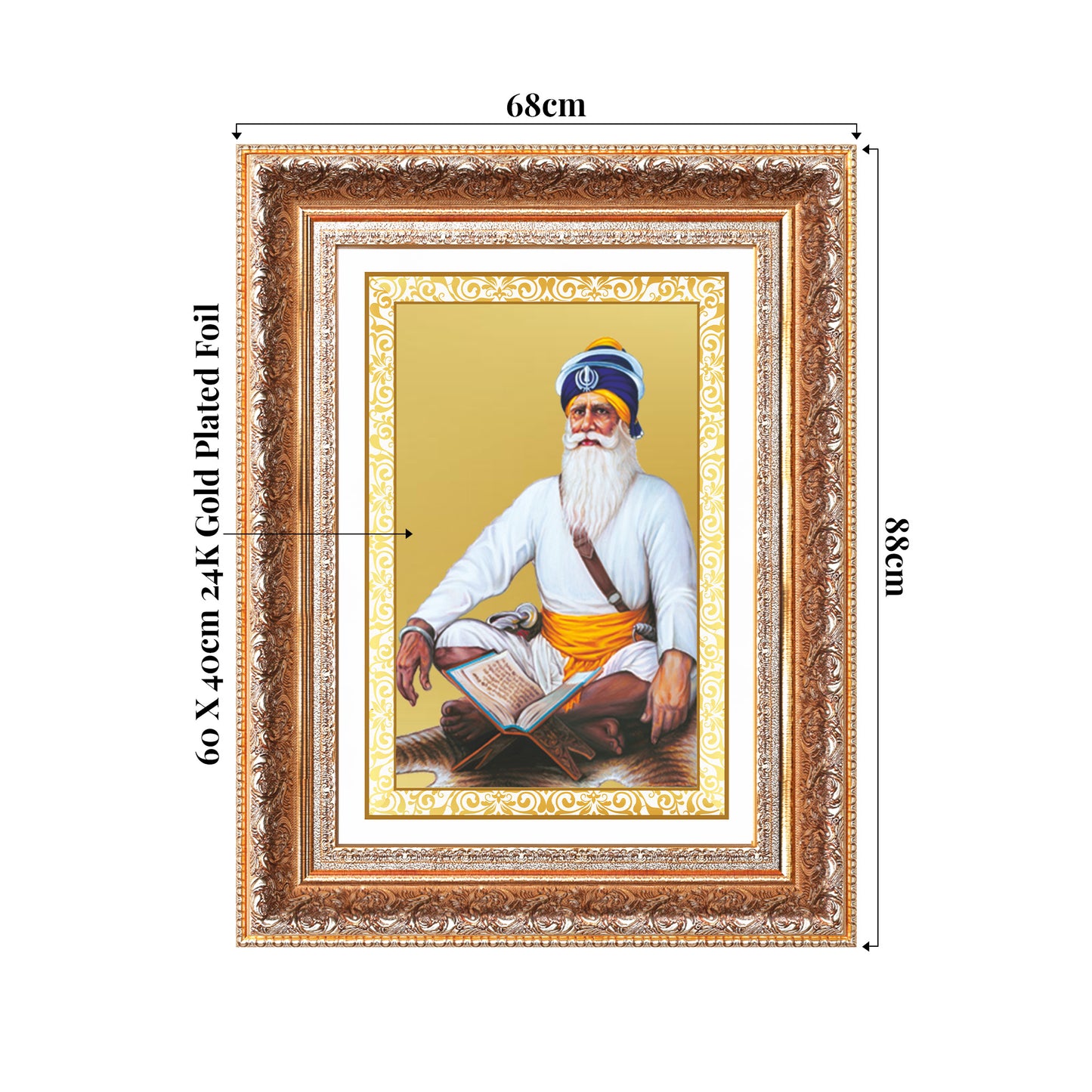 Baba Deep Singh Ji | Nihang Sikh and Martyr Wall Mount Photo Frame in 24K Gold Plated Foil