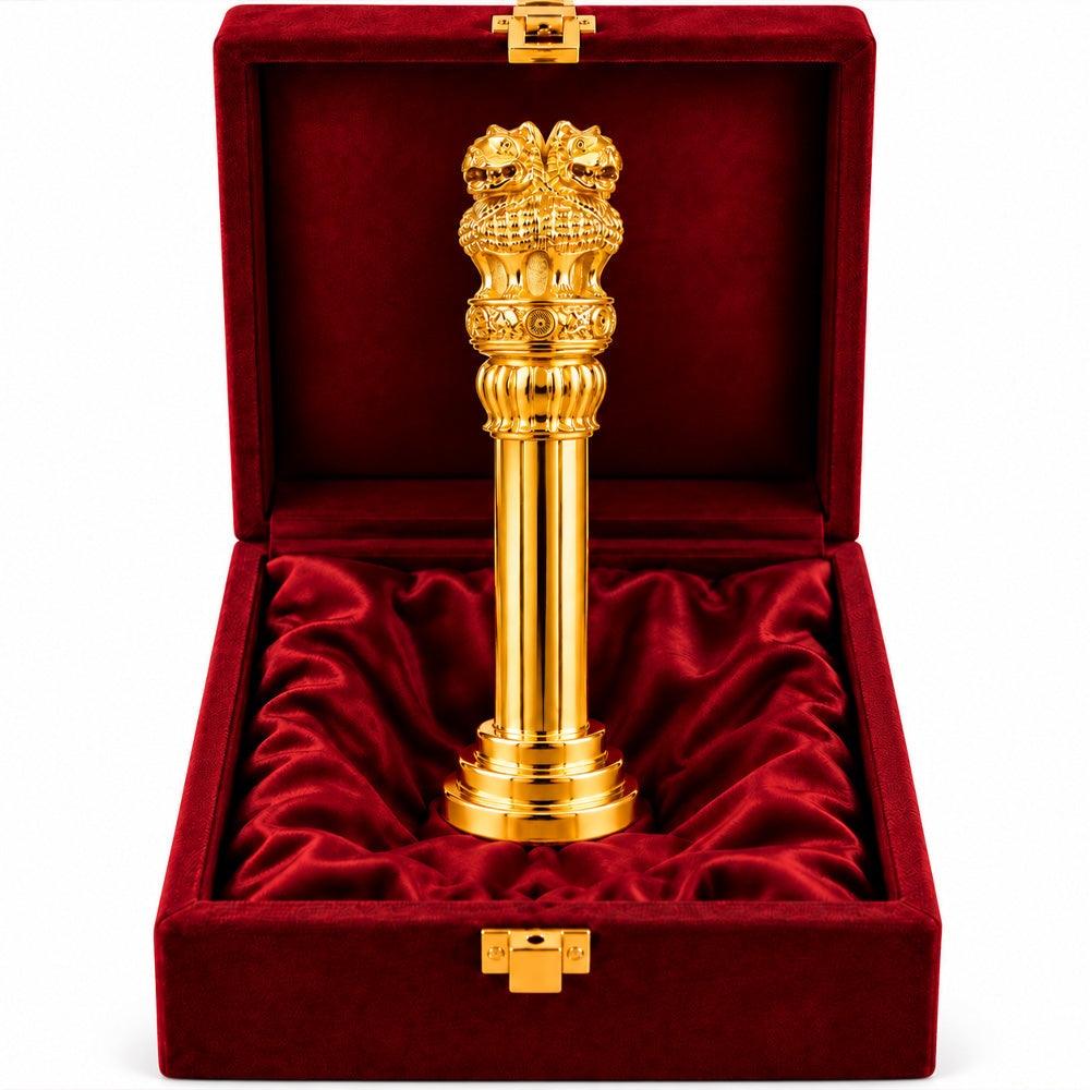 24K Gold-Plated Ashoka Stambh | Premium Gift Box | 27x7 CM