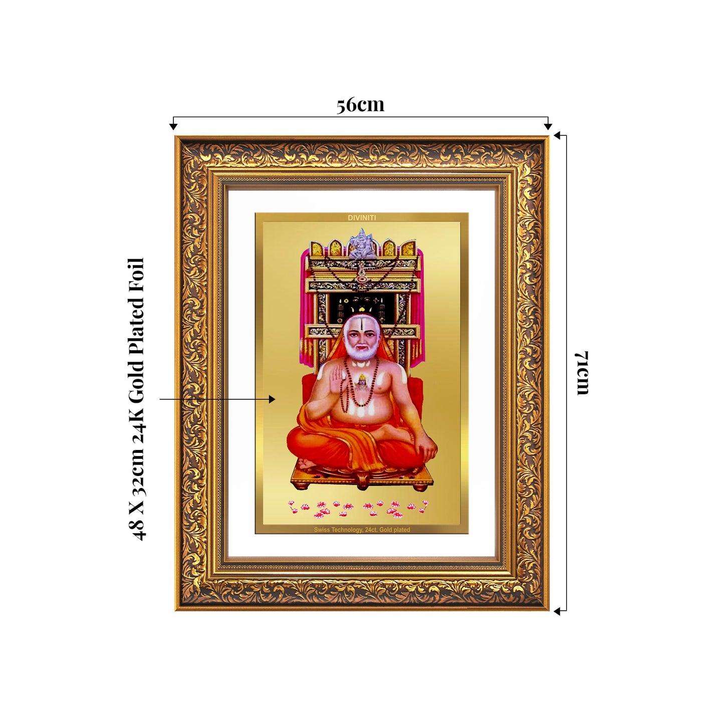 Sri Raghavendra Tirtha Swami | Revered Madhwa Saint Wall Mount Photo Frame in 24K Gold Plated Foil