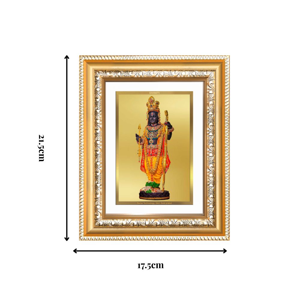 Diviniti 24K Gold Plated Ram Lalla With Arch (Classic) Divine Wall and Table Top Frame for Home Mandir & Office Decor | Luxury Spiritual Gift