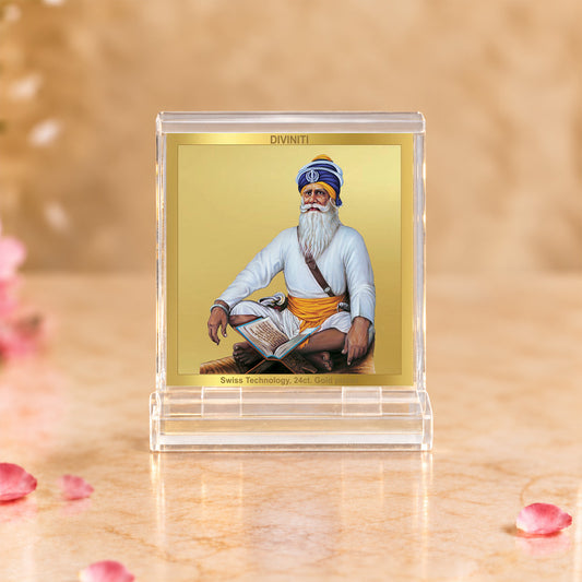 24K Gold-Plated Baba Deep Singh Ji Acrylic Car Dashboard Frame | 6x5 CM