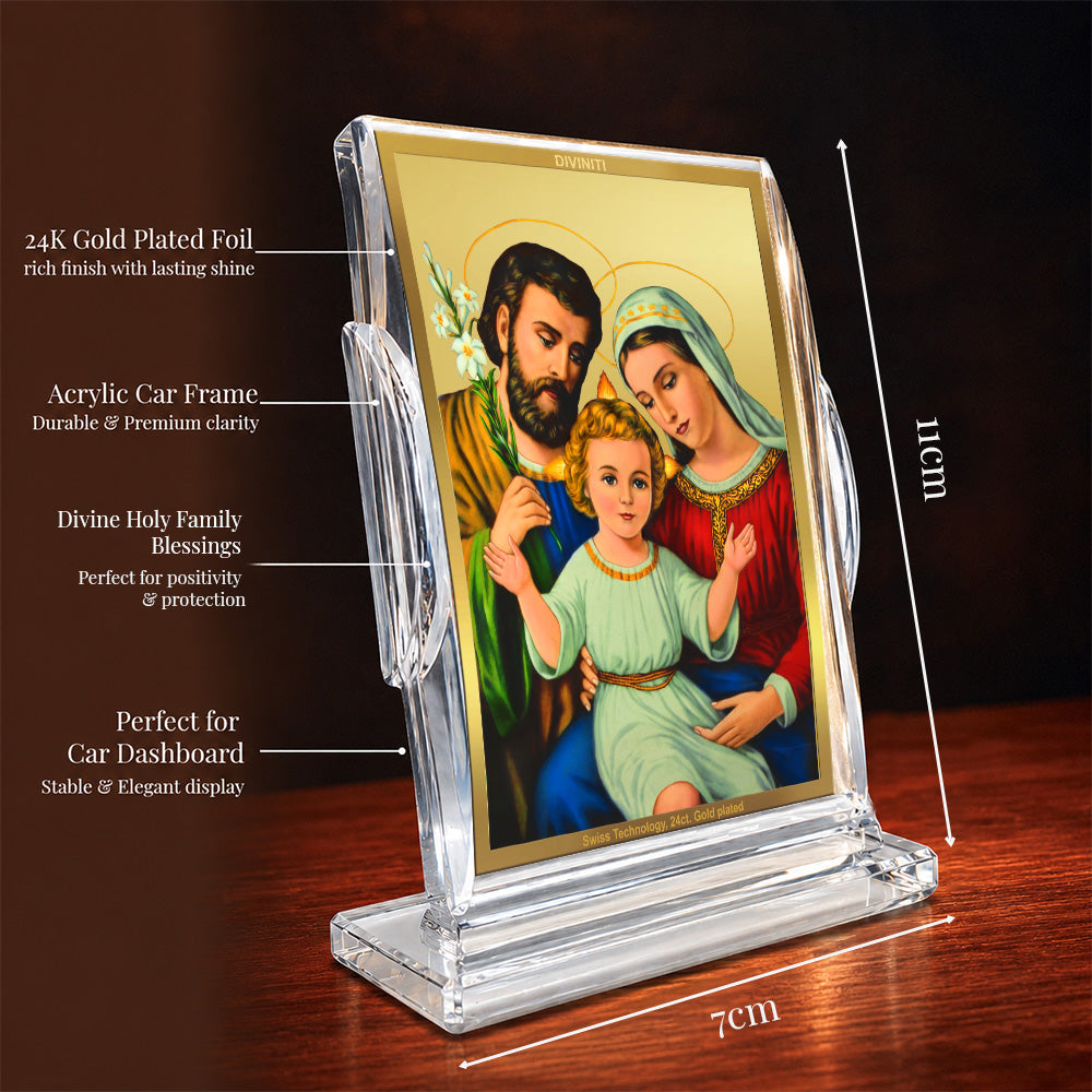 24K Gold-Plated Holy Family Acrylic Car Dashboard Frame | 11x7 CM