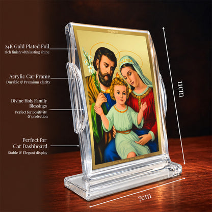 24K Gold-Plated Holy Family Acrylic Car Dashboard Frame | 11x7 CM