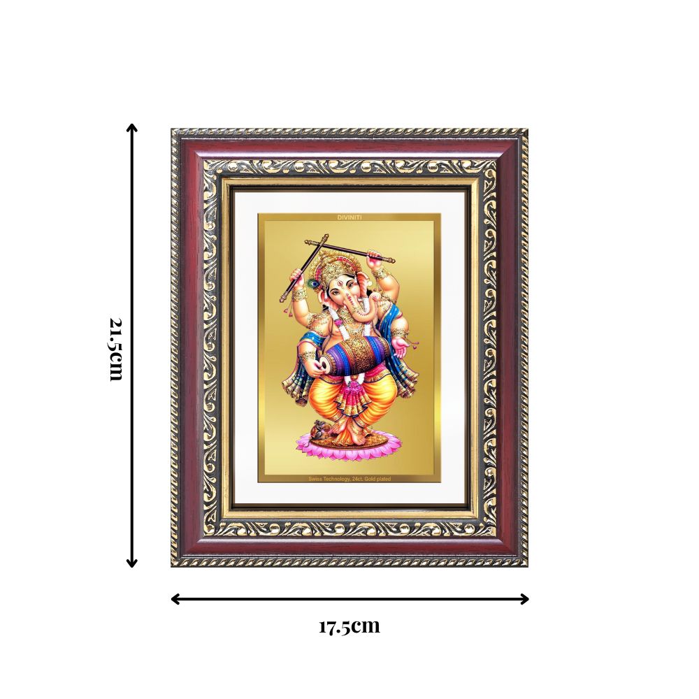 Diviniti 24K Gold Plated Dancing Ganesha (Classic) Divine Wall and Table Top Frame for Home Mandir & Office Decor | Luxury Spiritual Gift