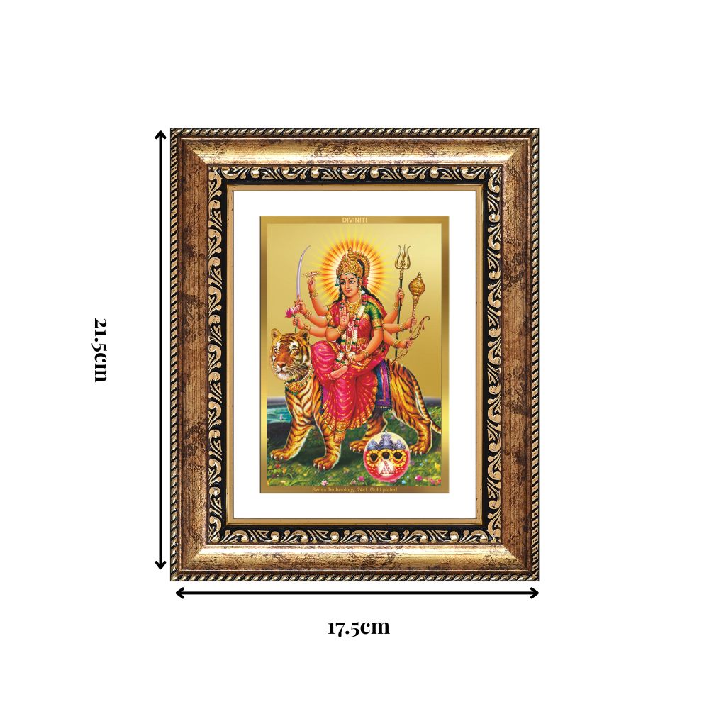 Diviniti 24K Gold Plated Durga - Sherawali Mata With Pind (Classic) Divine Wall and Table Top Frame for Home Mandir & Office Decor | Luxury Spiritual Gift
