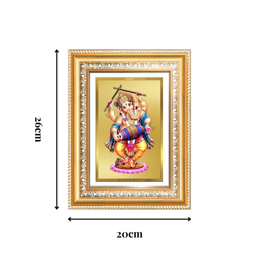 Diviniti 24K Gold Plated Dancing Ganesha (Classic) Divine Wall Frame for Home Mandir & Office Decor | Luxury Spiritual Gift