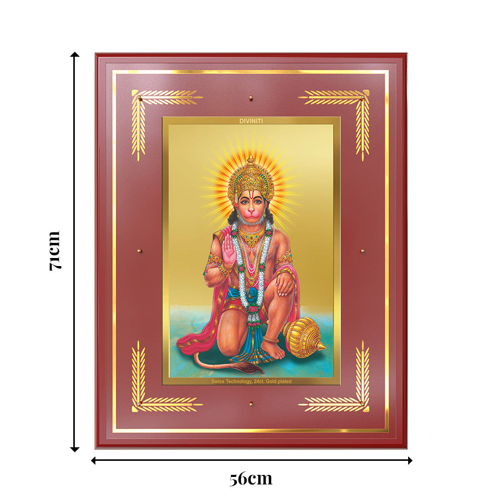 Ashirwad Hanuman Wall Photo Frame in 24K Gold Plated Foil | Strength, Protection & Divine Blessings