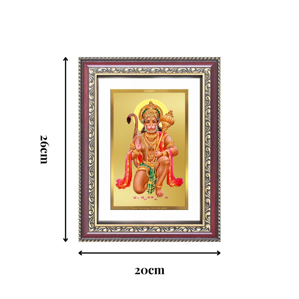 Diviniti 24K Gold Plated Hanuman With Blessings (Classic) Divine Wall Frame for Home Mandir & Office Decor | Luxury Spiritual Gift