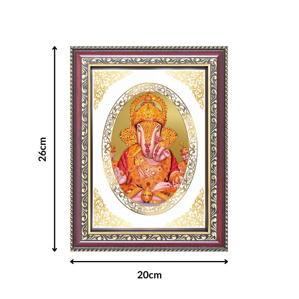 Dagdu Sheth Ganpati | Divine Ganesha Wall & Tabletop Royal Photo Frame in 24K Gold Plated Foil