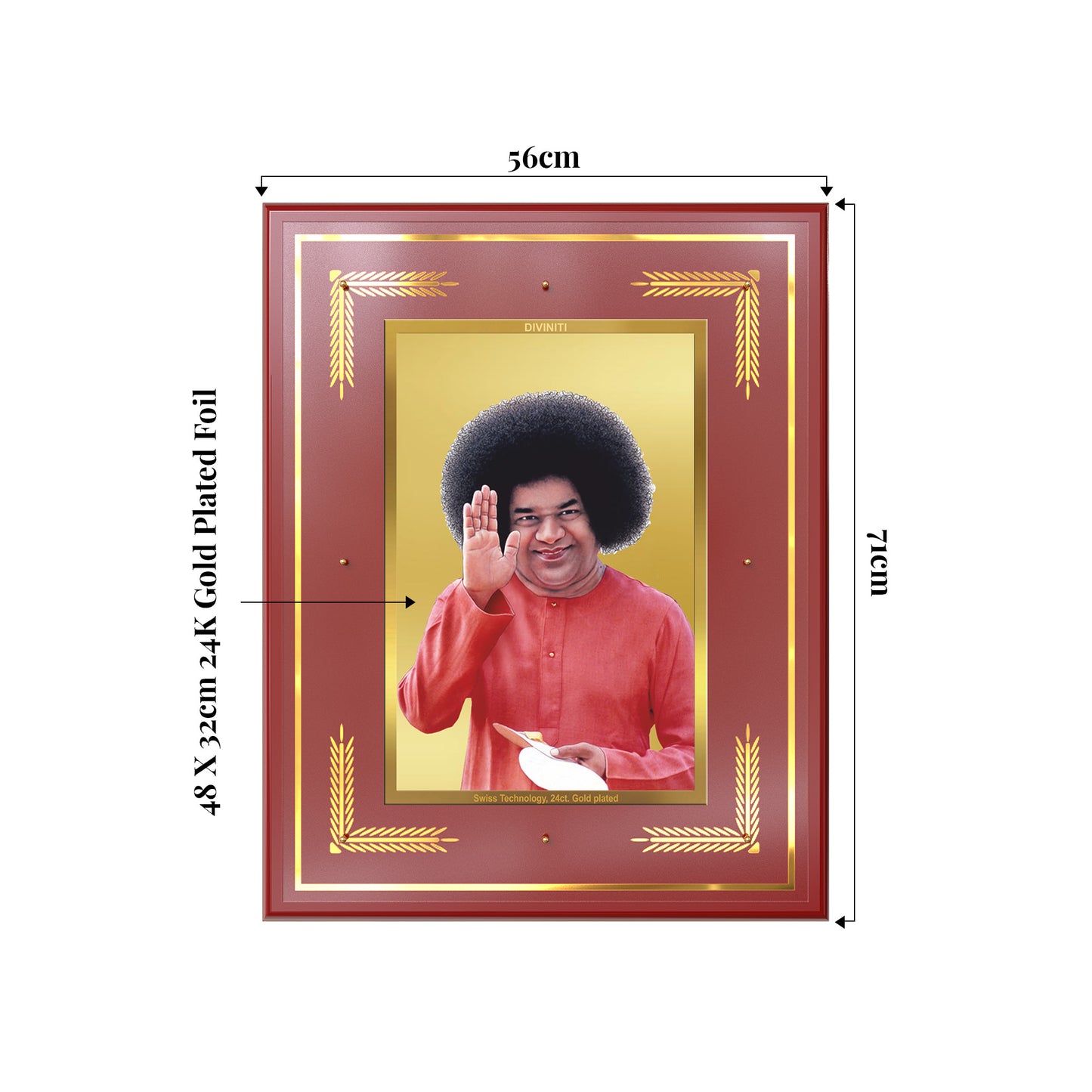 Sri Sathya Sai Baba | Avatar of Love and Universal Harmony Wall Mount Photo Frame in 24K Gold Plated Foil