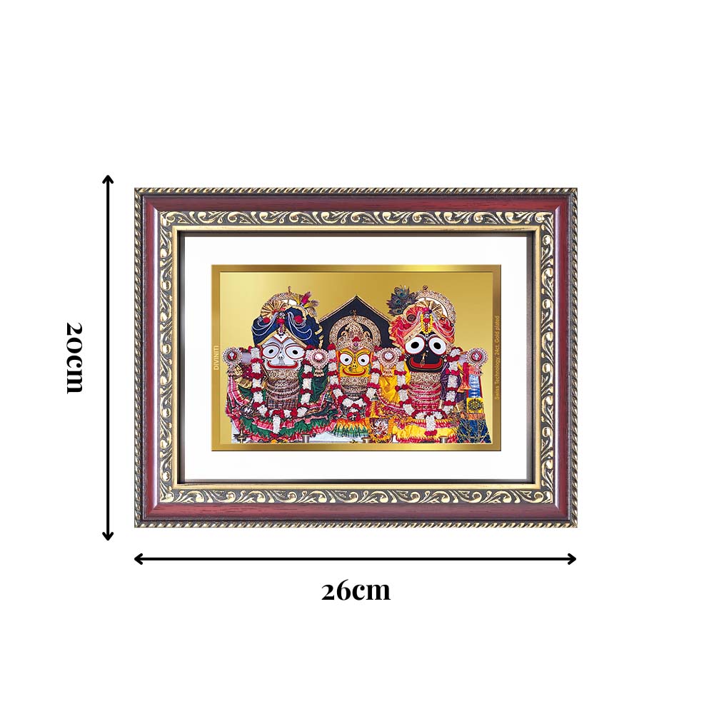 Diviniti 24K Gold Plated Jagannath Subhadra Balabhadra (Classic) Divine Wall Frame for Home Mandir & Office Decor | Luxury Spiritual Gift