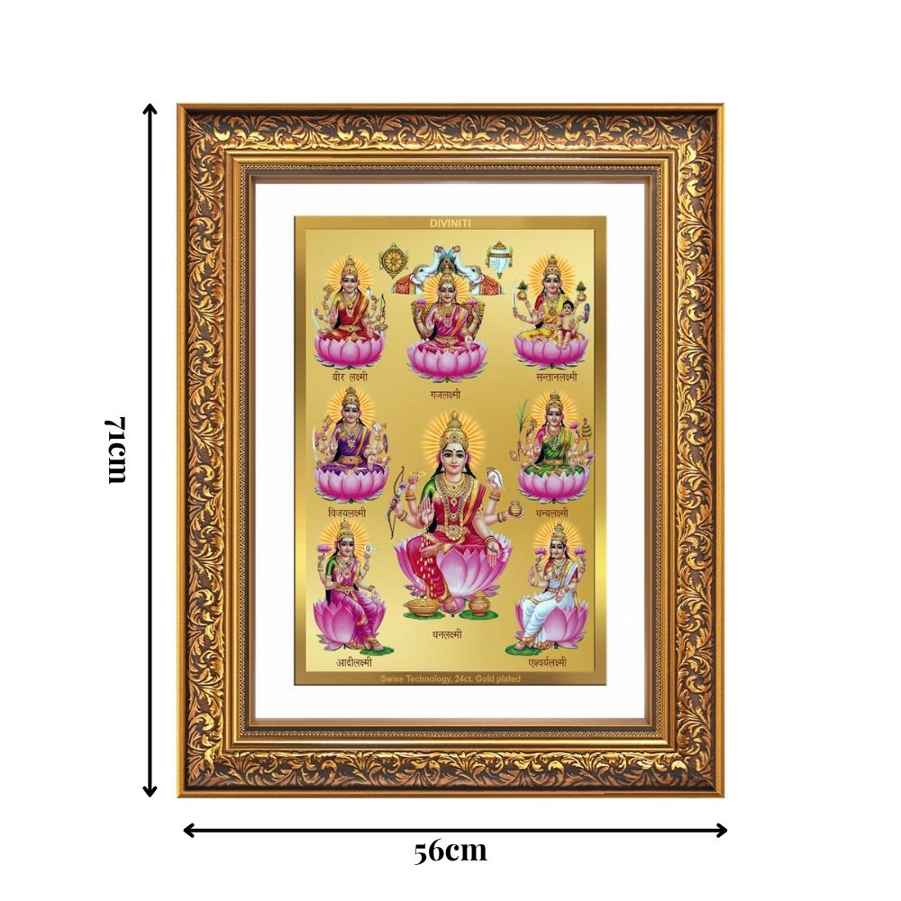 Diviniti 24K Gold Plated Ashtalakshmi Divine Wall Frame for Home Mandir & Office Decor | Luxury Spiritual Gift