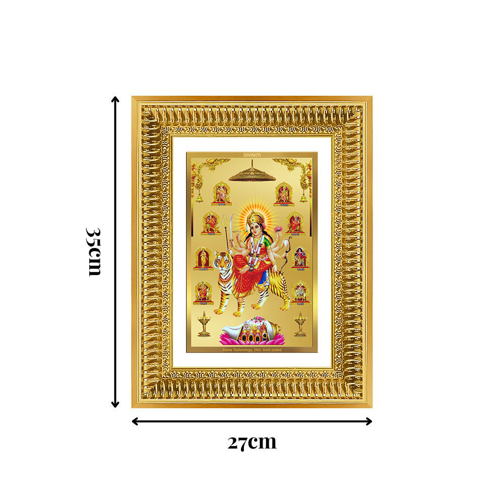 Diviniti 24K Gold Plated Nav Durga (Classic) Divine Wall Frame for Home Mandir & Office Decor | Luxury Spiritual Gift