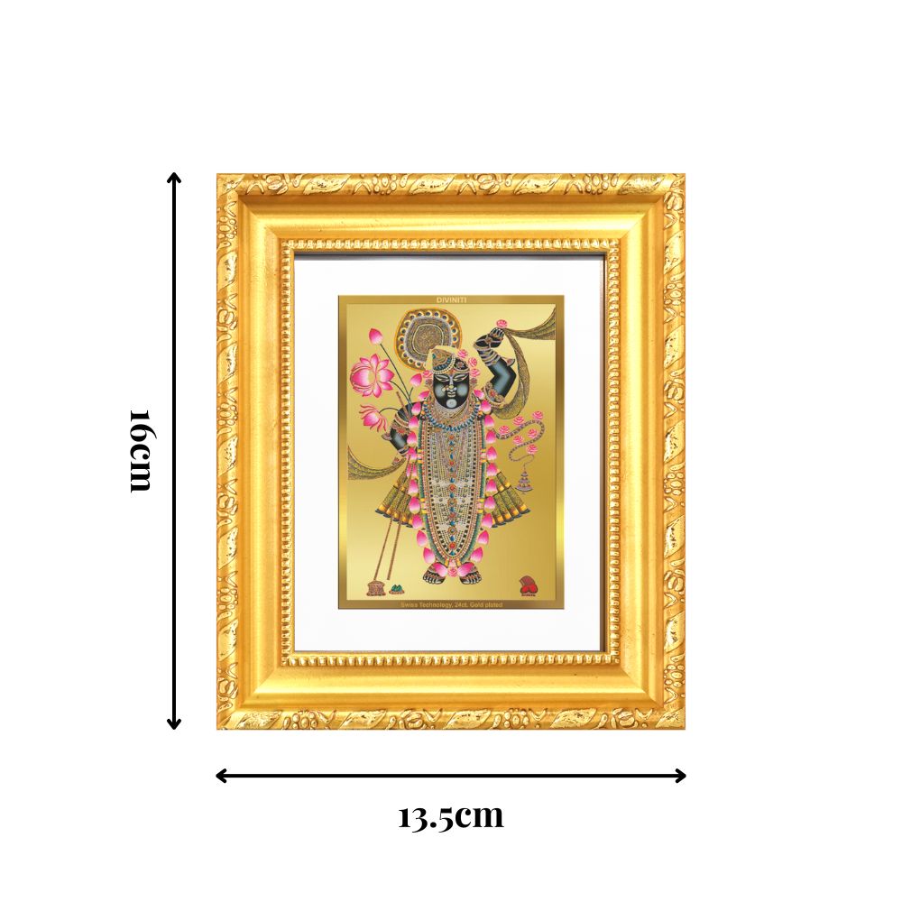 Diviniti 24K Gold Plated Shrinath Ji |Divine Table Top Frame for Home Mandir & Office Decor | Luxury Spiritual Gift