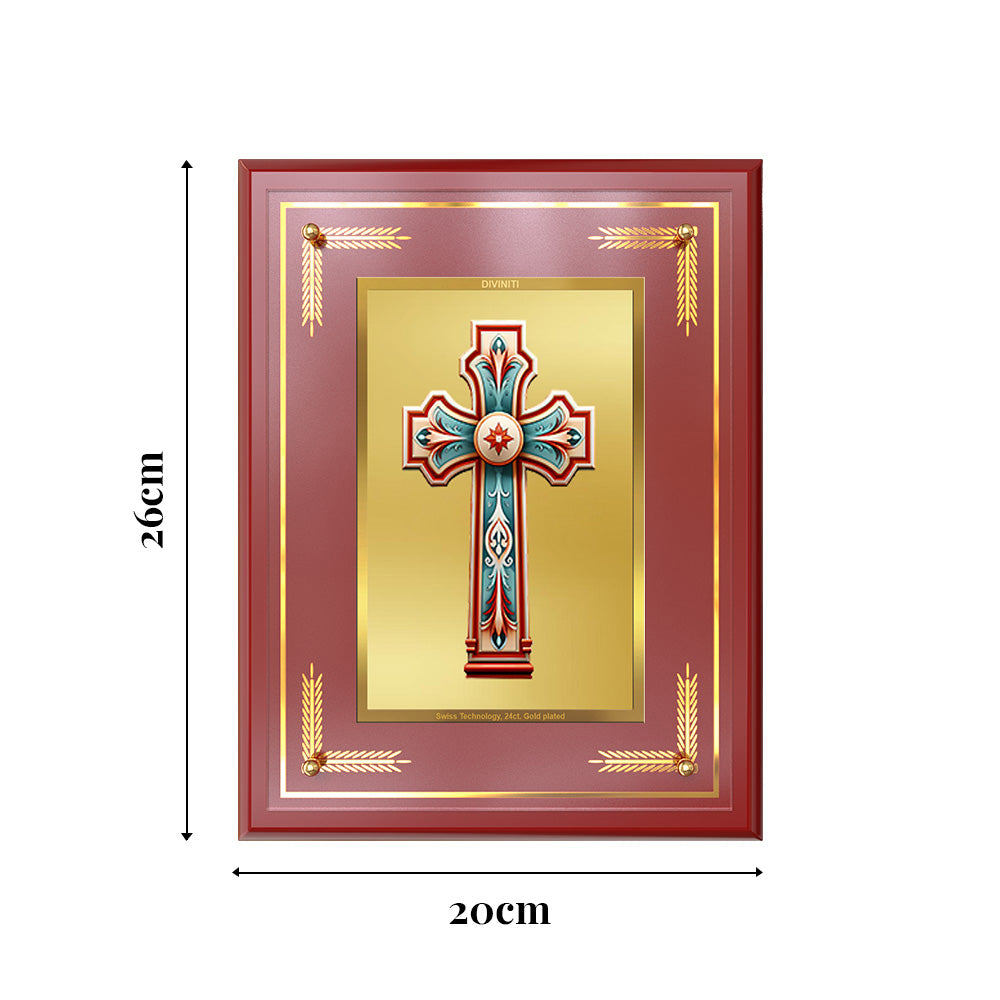 Holy Cross | Sacred Christian Cross Wall & Tabletop Photo Frame in 24K Gold Plated Foil