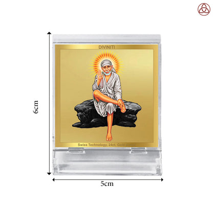 Sai Baba | Divine Spiritual Guru Car Dashboard & Tabletop Photo Frame in 24K Gold Plated Foil