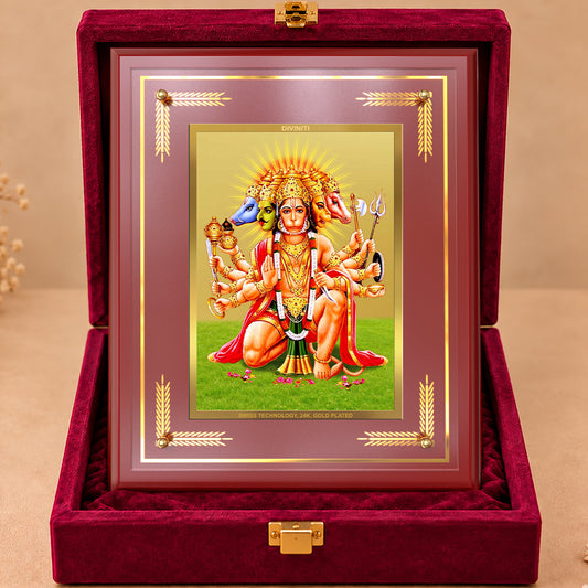 24K Gold-Plated Panchmukhi Hanuman MDF Frame | Premium Gift Box | 27x35 CM