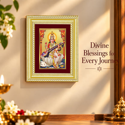 24K Gold-Plated Goddess Saraswati Frame | Premium Gift Box | 21.5x17.5 CM