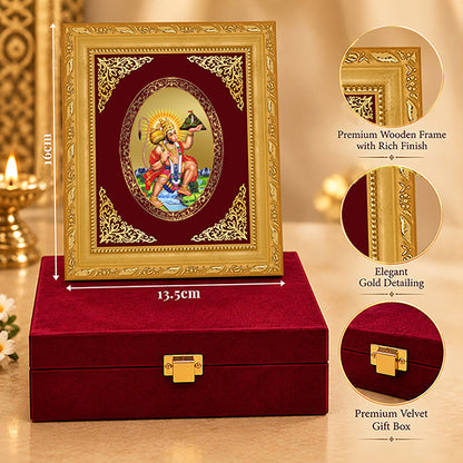 24K Gold-Plated Lord Hanuman with Sanjeevani Mountain Frame | Premium Gift Box | 16x13.5 CM