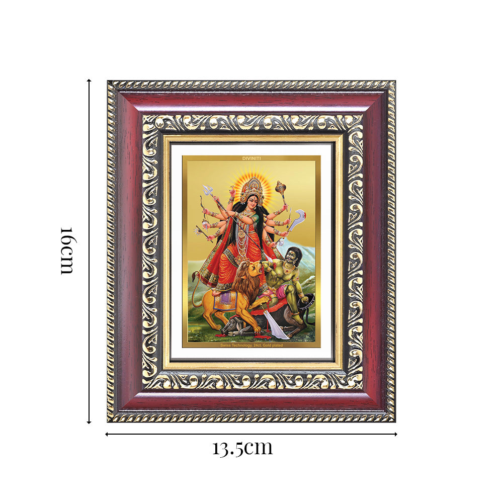 Diviniti 24K Gold Plated Durga - Mahishasura Mardini (Classic) Divine Table Top Frame for Home Mandir & Office Decor | Luxury Spiritual Gift