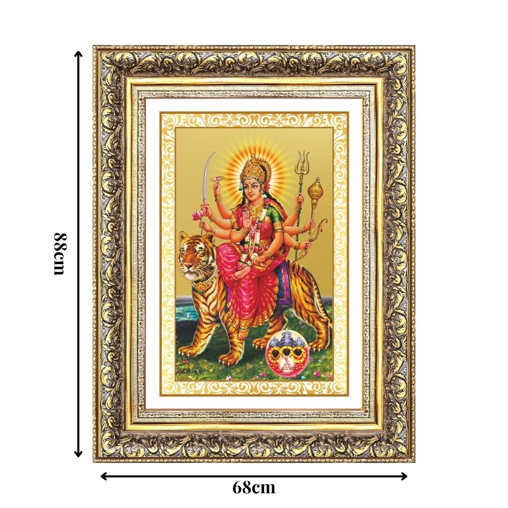 Diviniti 24K Gold Plated Durga - Sherawali Mata With Pind (Classic) Divine Wall Frame for Home Mandir & Office Decor | Luxury Spiritual Gift