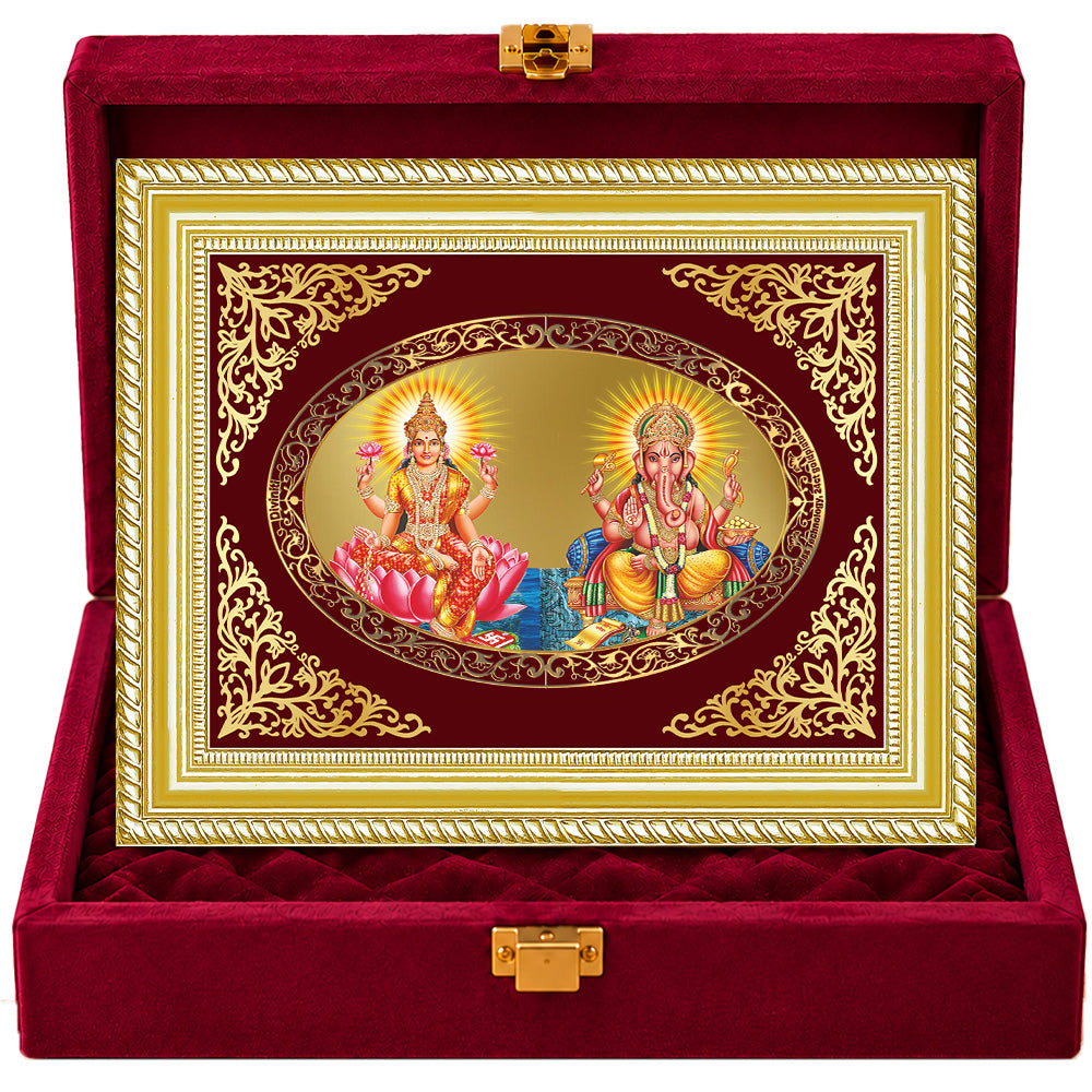24K Gold-Plated Lakshmi Ganesha Frame | Premium Gift Box | 26x20 CM