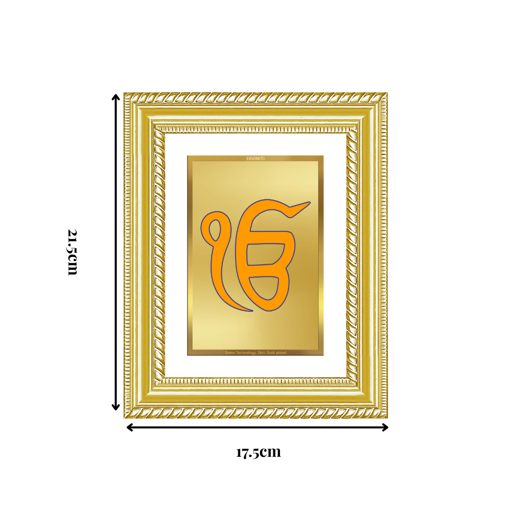 Diviniti 24K Gold Plated Ik Omkar (Classic) Divine Wall and Table Top Frame for Home Mandir & Office Decor | Luxury Spiritual Gift