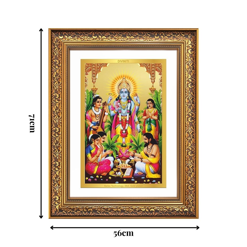 Diviniti 24K Gold Plated Satyanarayan (Classic) Divine Wall Frame for Home Mandir & Office Decor | Luxury Spiritual Gift