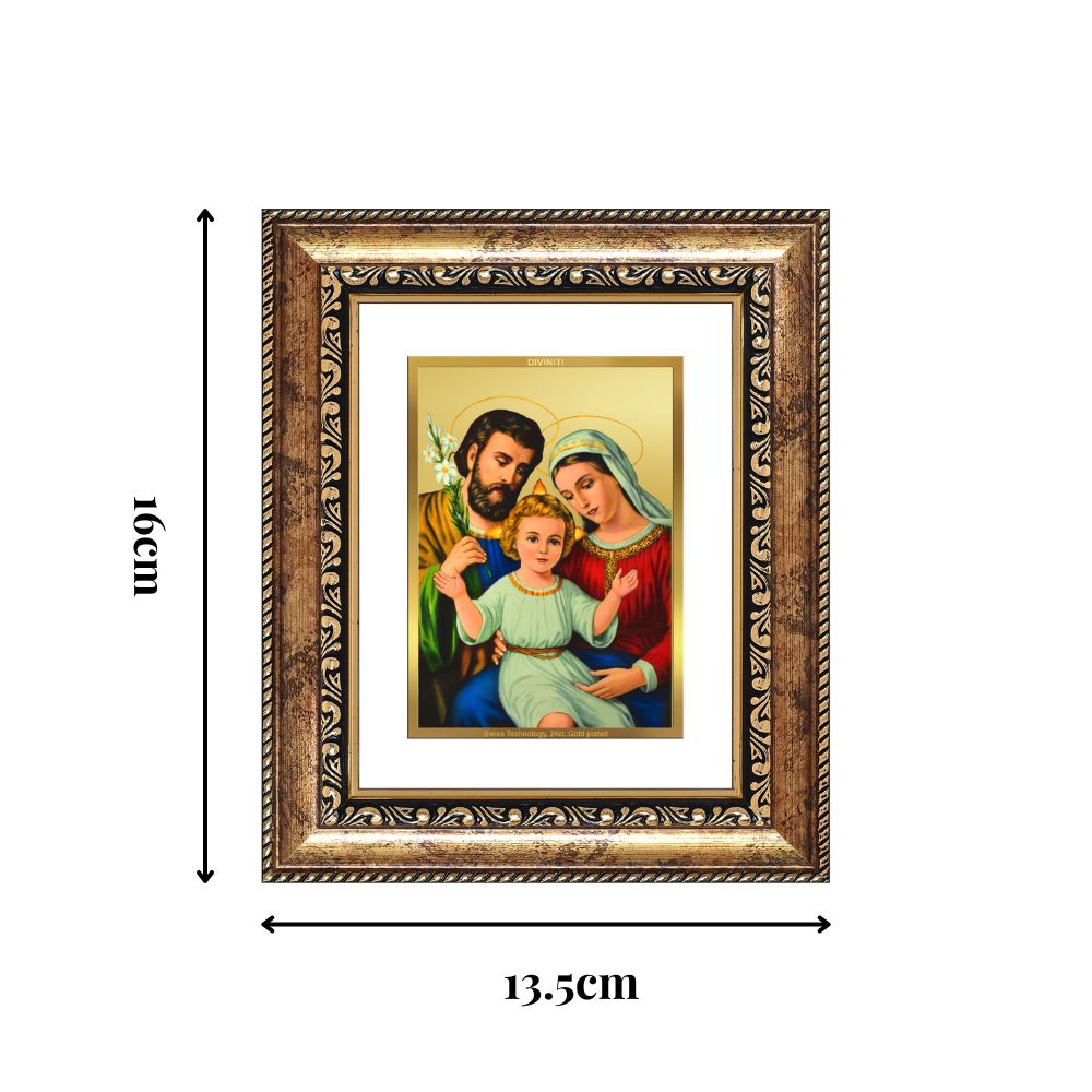 Diviniti 24K Gold Plated Holy Family Divine Table Top Frame for Home Mandir & Office Decor | Luxury Spiritual Gift