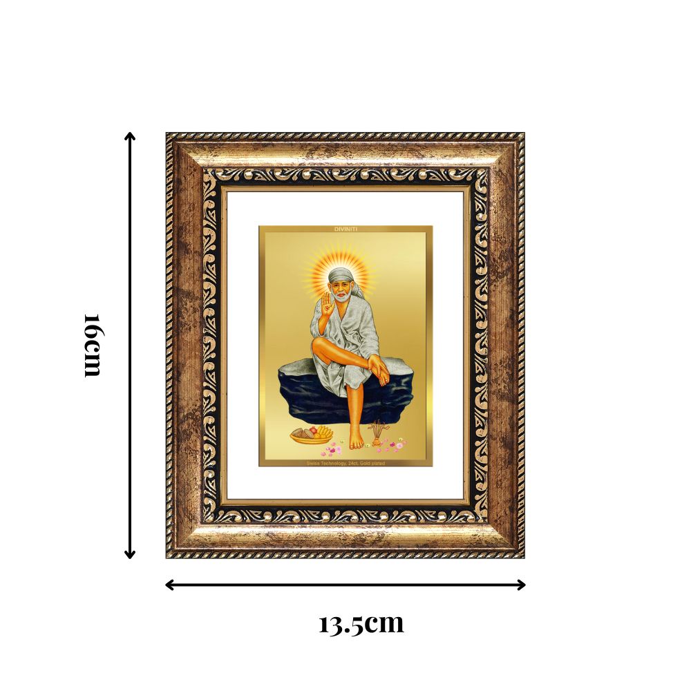 Diviniti 24K Gold Plated Sai Baba Divine Table Top Frame for Home Mandir & Office Decor | Luxury Spiritual Gift