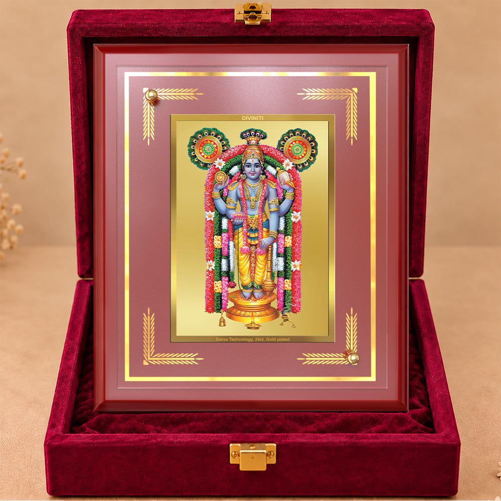 24K Gold-Plated Guruvayurappan MDF Frame | Premium Gift Box | 22 x18 CM