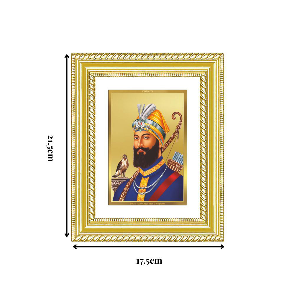 Diviniti 24K Gold Plated Guru Gobind Singh Ji (Classic) Sacred Sikh Wall and Table Top Frame for Home Decor & Office Ambiance | Premium Spiritual Gift