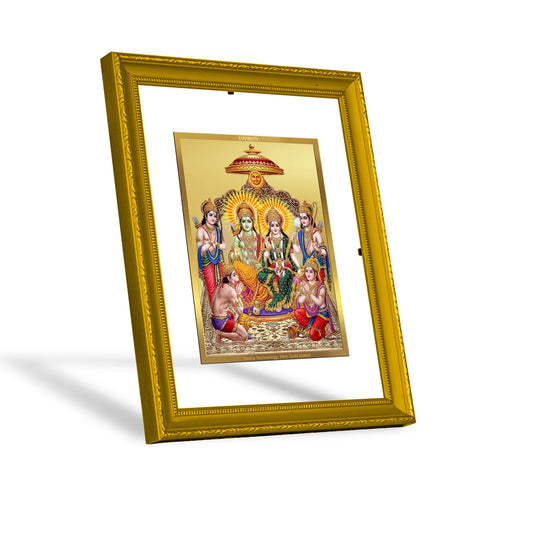 DIVINITI 24K Gold Plated Foil Lord Ram Darbar Photo Frame Idol for Puja Room, Workshop, Wall Hanging, Home Decor, Gift|DG101 Size 2 (22.6x18.4 CM)