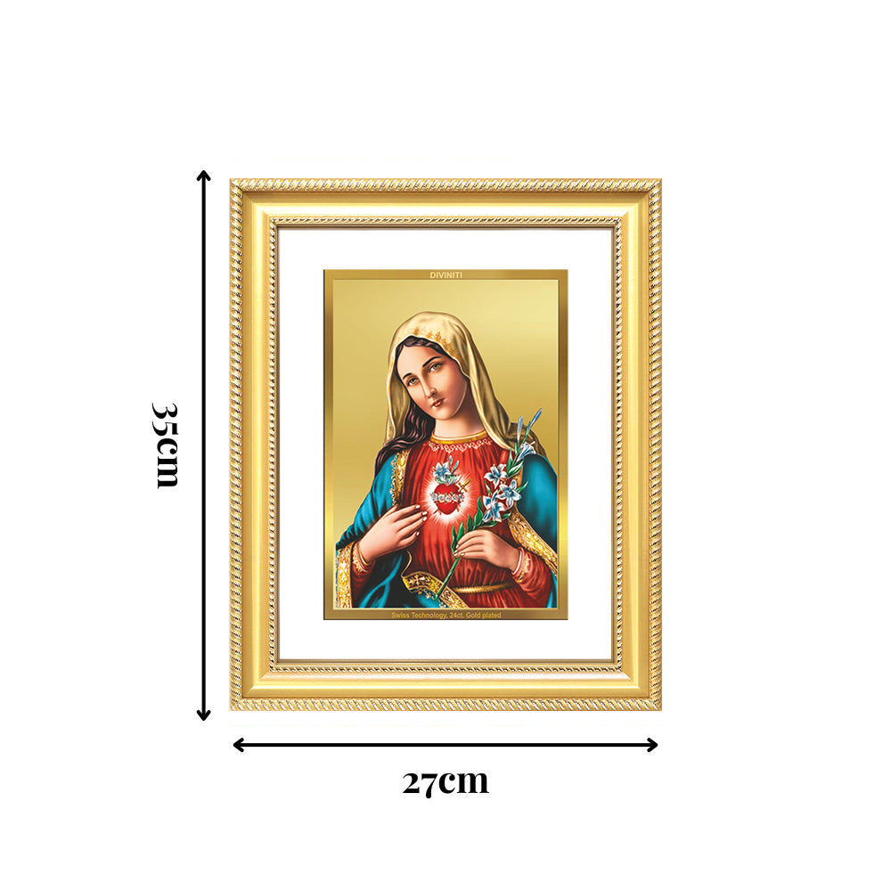 Diviniti 24K Gold Plated Mother Mary (Classic) Divine Wall Frame for Home Mandir & Office Decor | Luxury Spiritual Gift