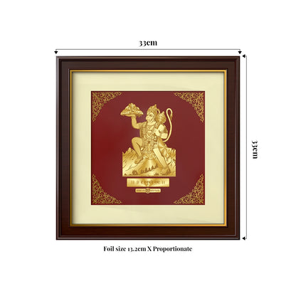 Hanuman with Mountain | Divine Strength and Devotion Gold on Gold Wall Hanging Frame in 24K Gold Plated Foil