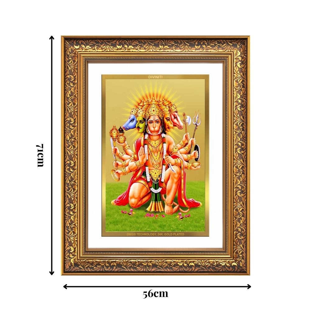 Diviniti 24K Gold Plated Panchmukhi Hanuman (Classic) Divine Wall Frame for Home Mandir & Office Decor | Luxury Spiritual Gift
