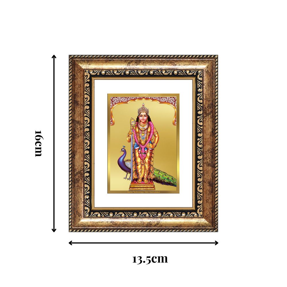 Diviniti 24K Gold Plated Murugan Divine Table Top Frame for Home Mandir & Office Decor | Luxury Spiritual Gift