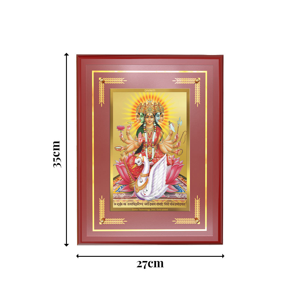 Diviniti 24K Gold Plated Gayatri Maa Blessing Tabletop Photo Frame | Wisdom, Purity & Divine Grace