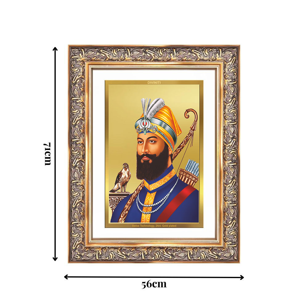 Diviniti 24K Gold Plated Guru Gobind Singh Ji (Classic) Sacred Sikh Wall Frame for Home Decor & Office Ambiance | Premium Spiritual Gift