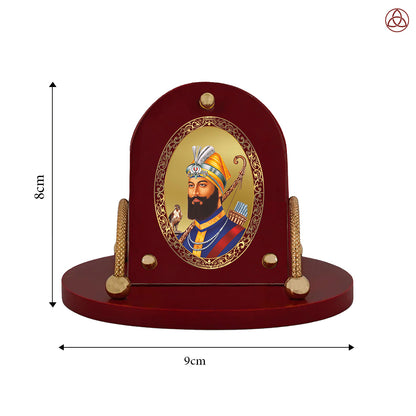 Guru Gobind Singh Ji | Divine Sikh Guru 24K Gold Plated Photo Frame for Car Dashboard, Home Décor & Tabletop | Blessings of Courage, Faith & Strength