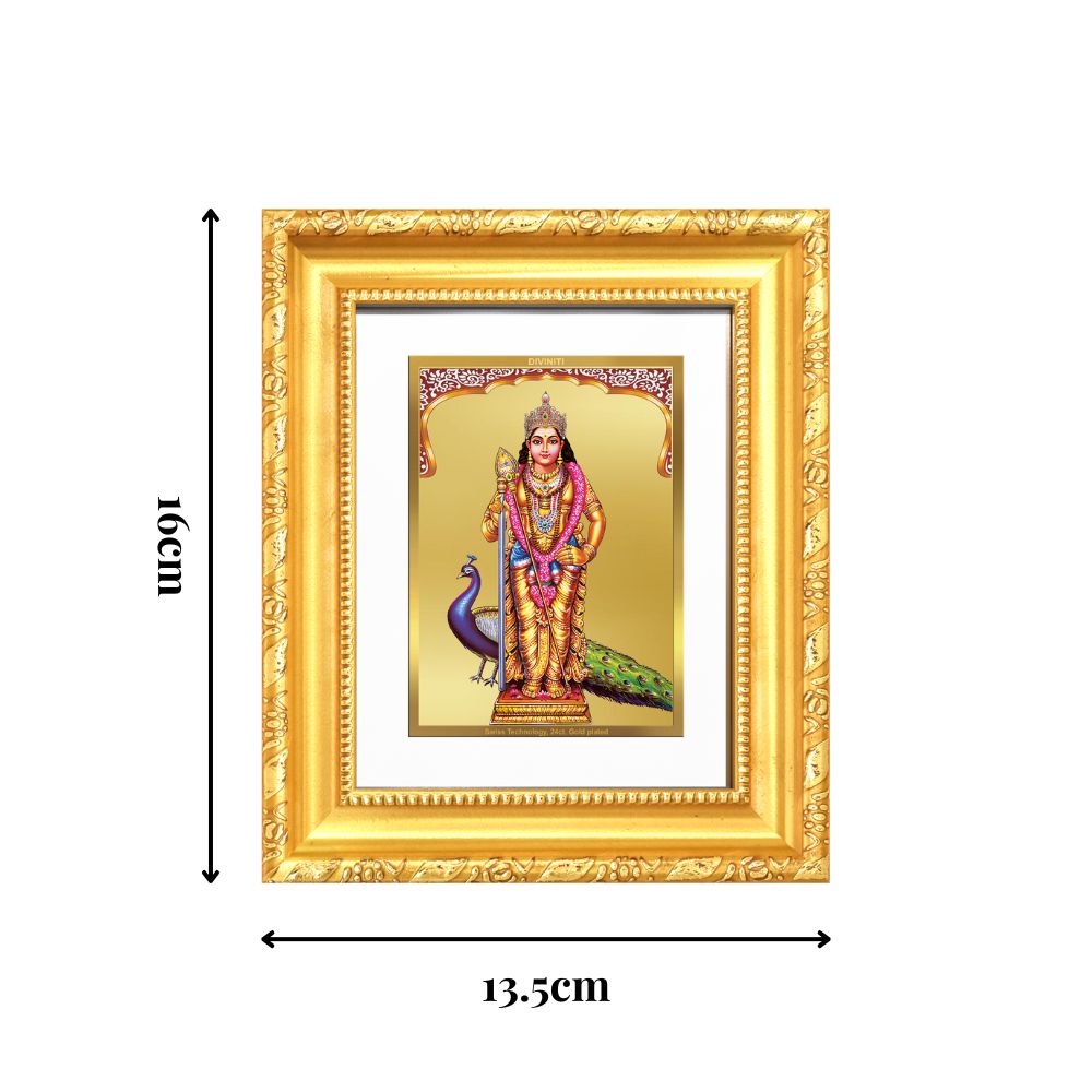 Diviniti 24K Gold Plated Murugan |Divine Table Top Frame for Home Mandir & Office Decor | Luxury Spiritual Gift