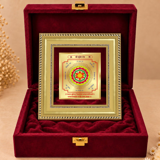 24K Gold-Plated Kuber Yantra Frame | Premium Gift Box | 12x11 CM